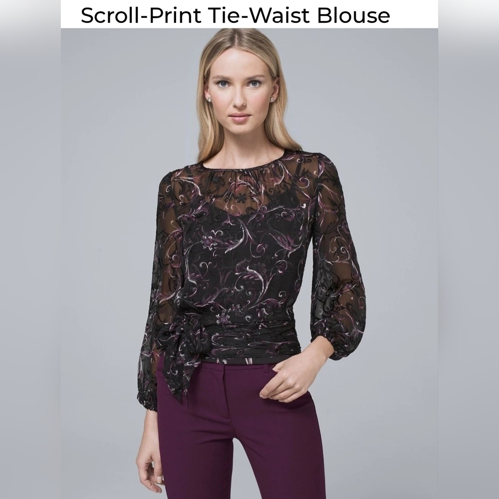 White House Black Market Sheer Black blouse size 4P
